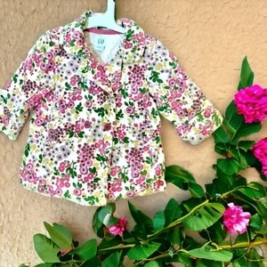Pink Floral Spring Jacket, Toddler Girls Coat, Baby Gap 12-18 Months Clothing